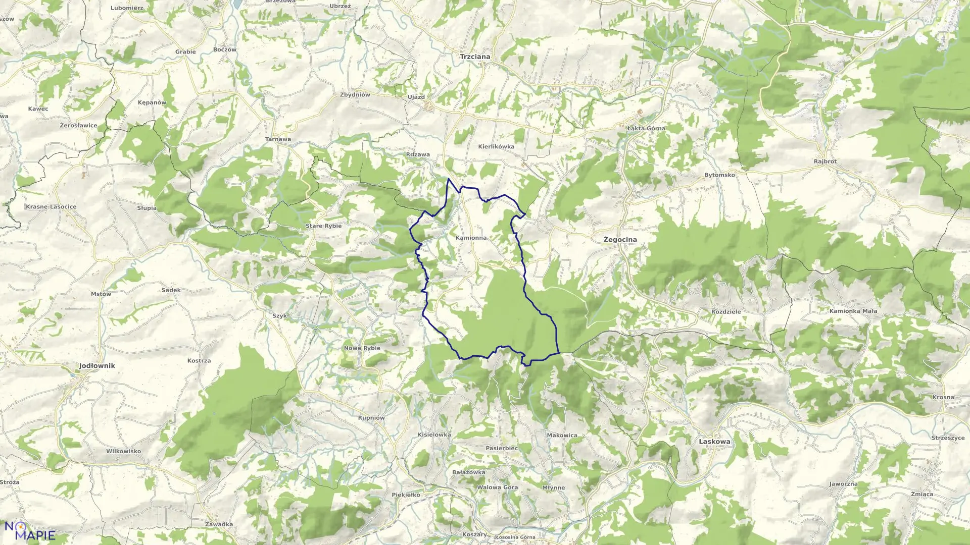 Mapa obrębu Kamionna w gminie Trzciana