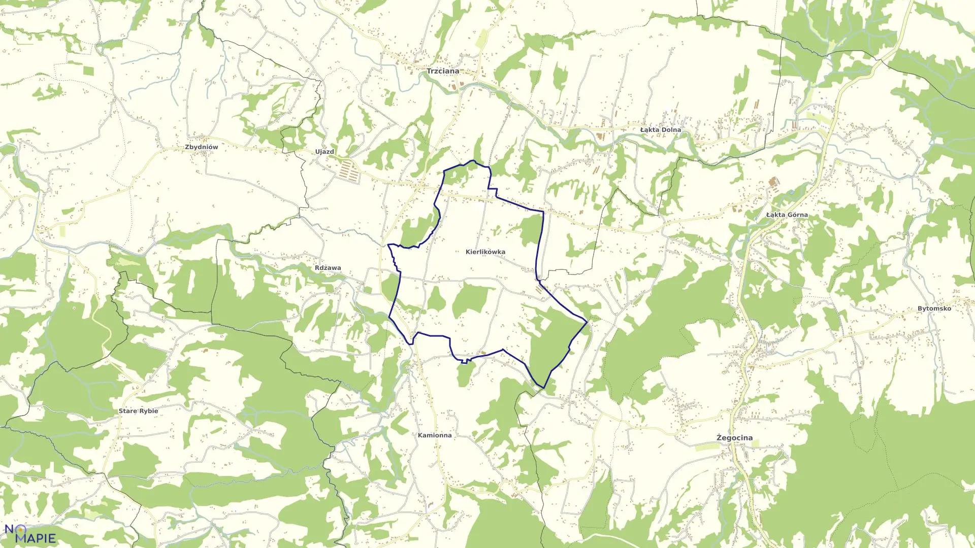 Mapa obrębu Kierlikówka w gminie Trzciana