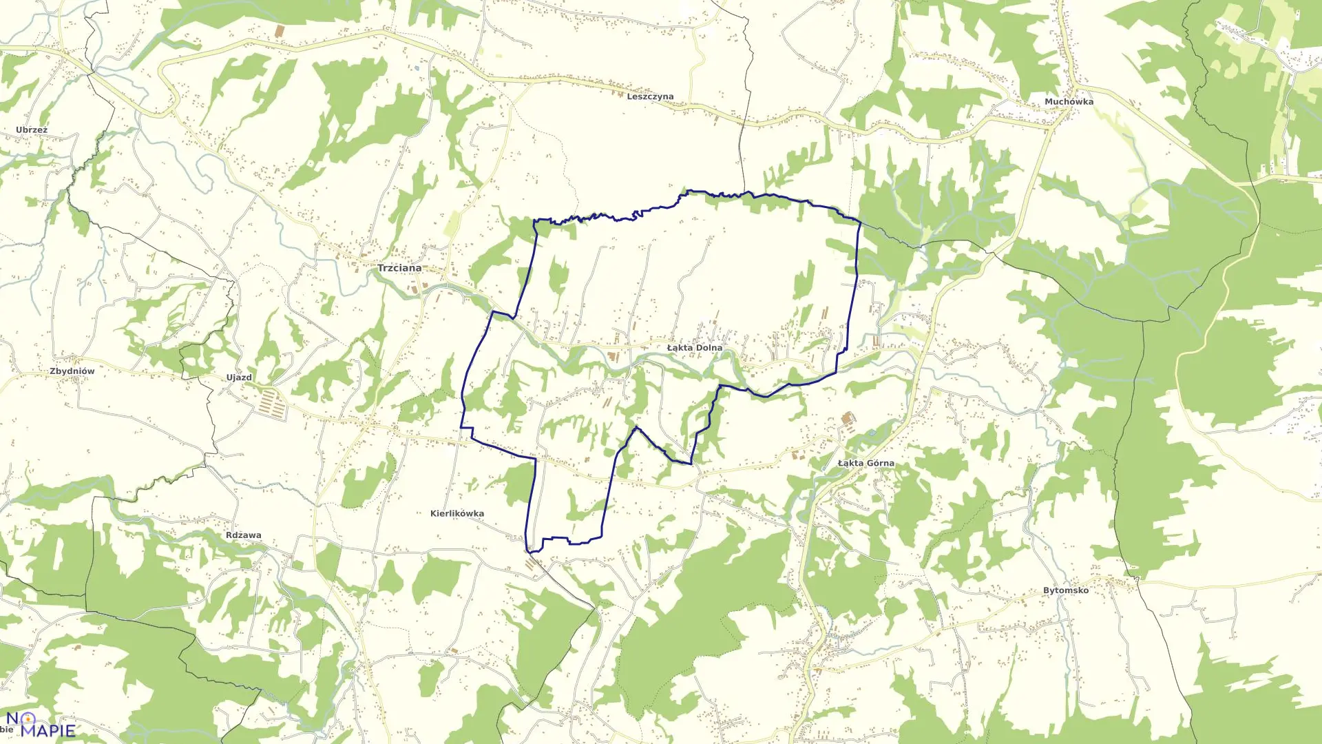 Mapa obrębu Łąkta Dolna w gminie Trzciana