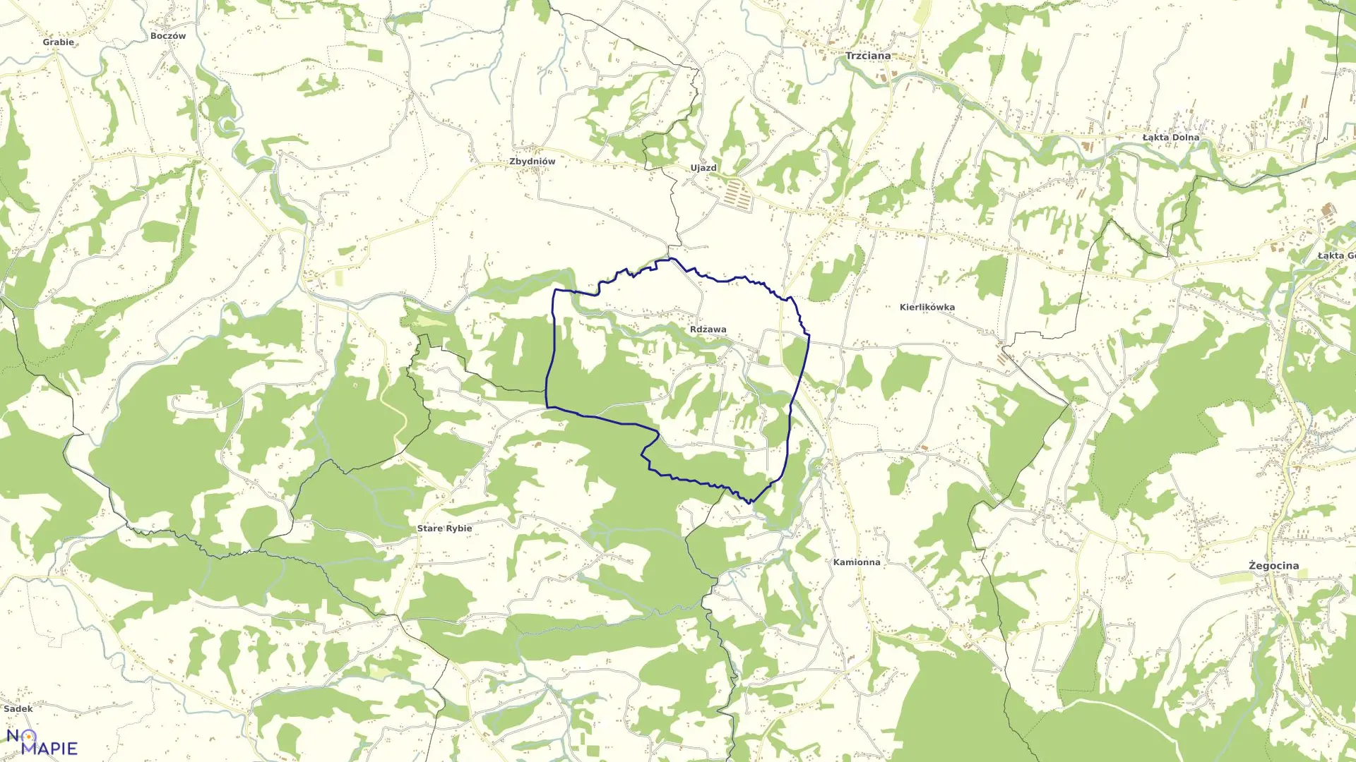 Mapa obrębu Rdzawa w gminie Trzciana