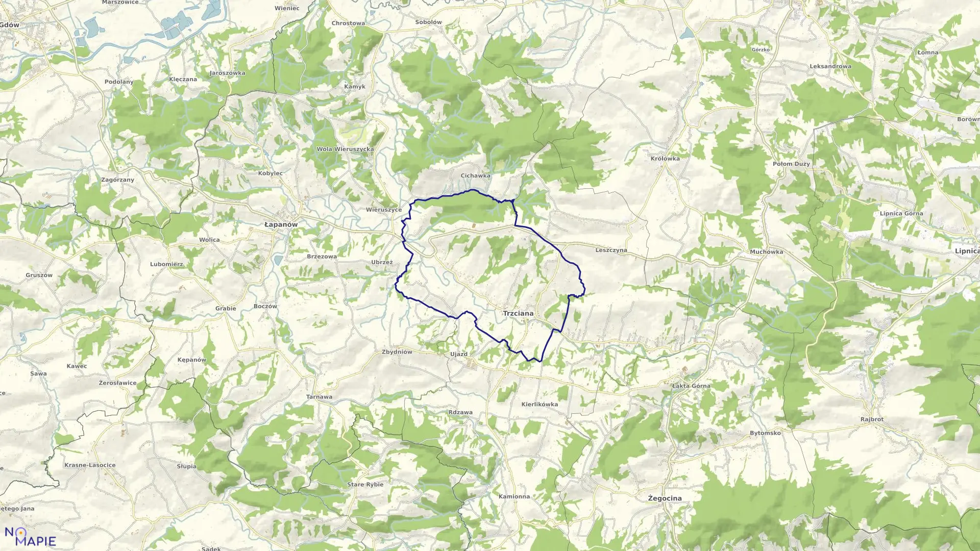 Mapa obrębu Trzciana w gminie Trzciana